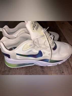 Nike Men's Athletic Shoes White with Iridescent Blue-Green Swoosh